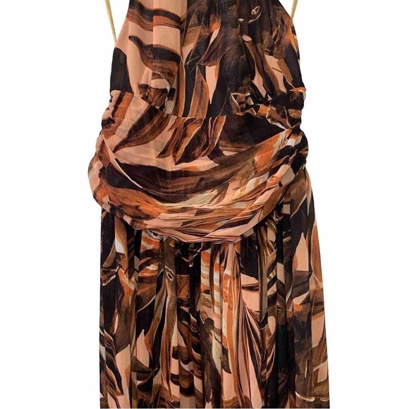 BRONX & BANCO Kenya Maxi Dress Silk Halter Chain Animal Print Brown Medium NWT - Picture 7 of 15